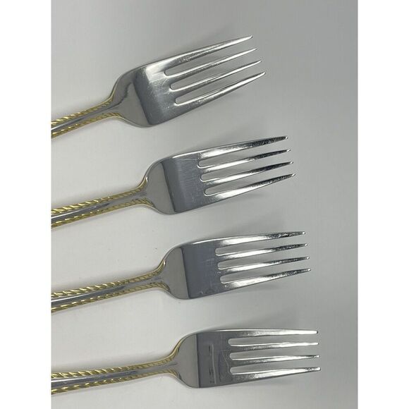 Oneida GOLDEN BELMONT Stainless Rope Edge Gold Accent Salad Forks 7” Set Of 4 - Picture 4 of 7